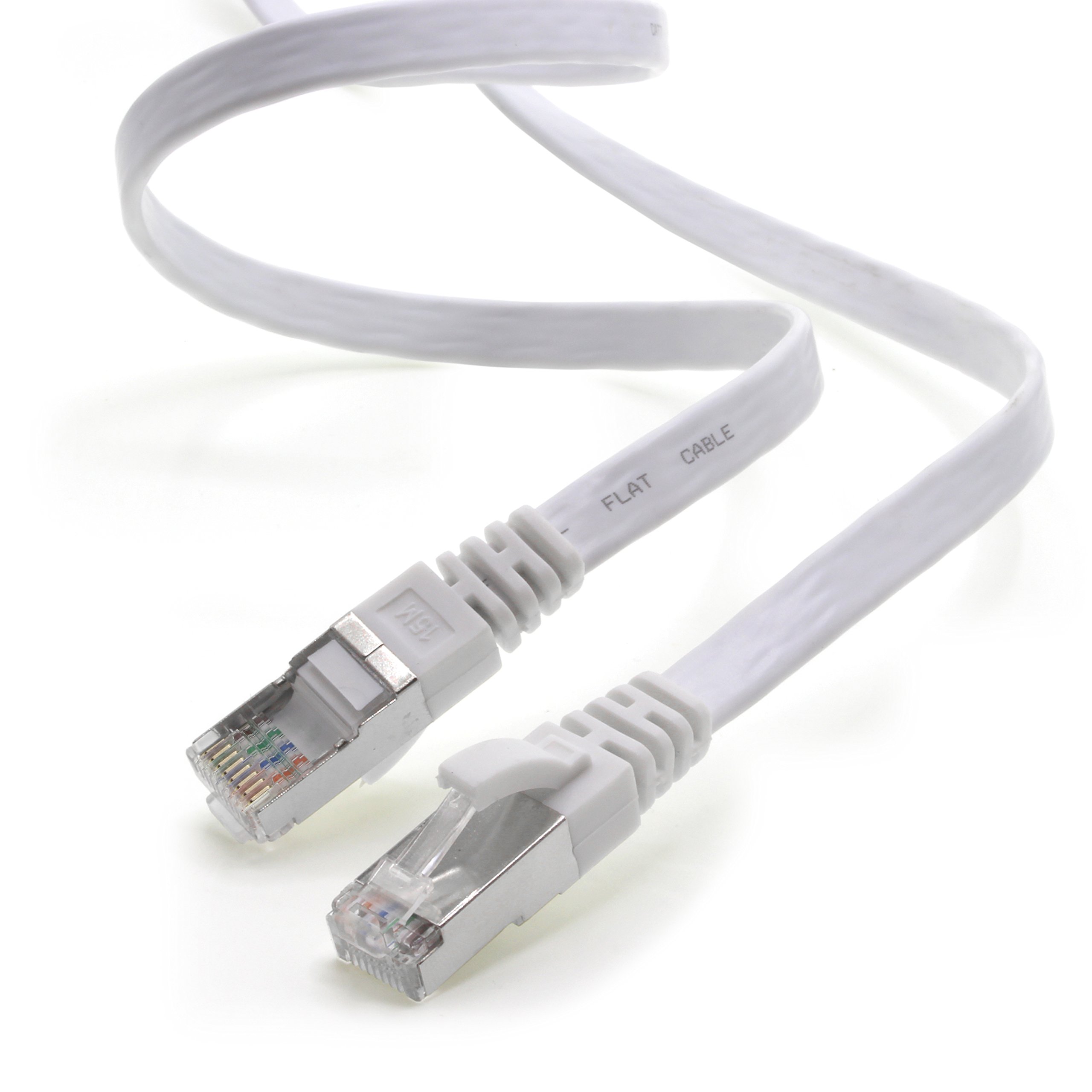 1aTTack.de 7.5m - white - 1 piece CAT.7 Gigabit Ethernet LAN ribbon ribbon cable (RJ45) network cable raw cable (10Gbit/s) installation cable flat slim compatible with Cat.5 - Cat.5e - Cat.6