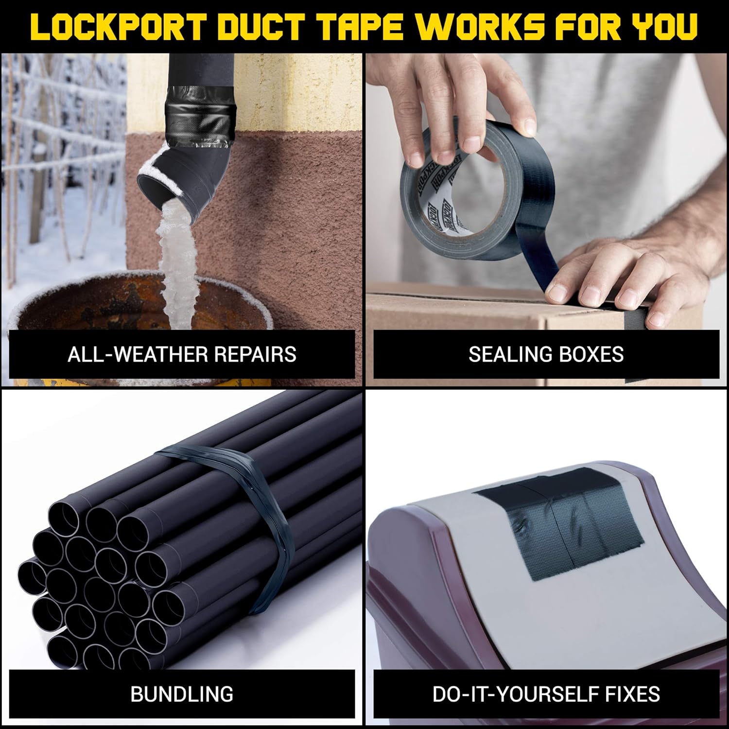 Heavy Duty Black Duct Tape - 6 Roll Multi Pack - 20 Yards x 2 Inch - Strong, Flexible, No Residue, Waterproof and Tear by Hand - Bulk Value for Do-It-Yourself Repairs and Professional Use: Industrial & Scientific