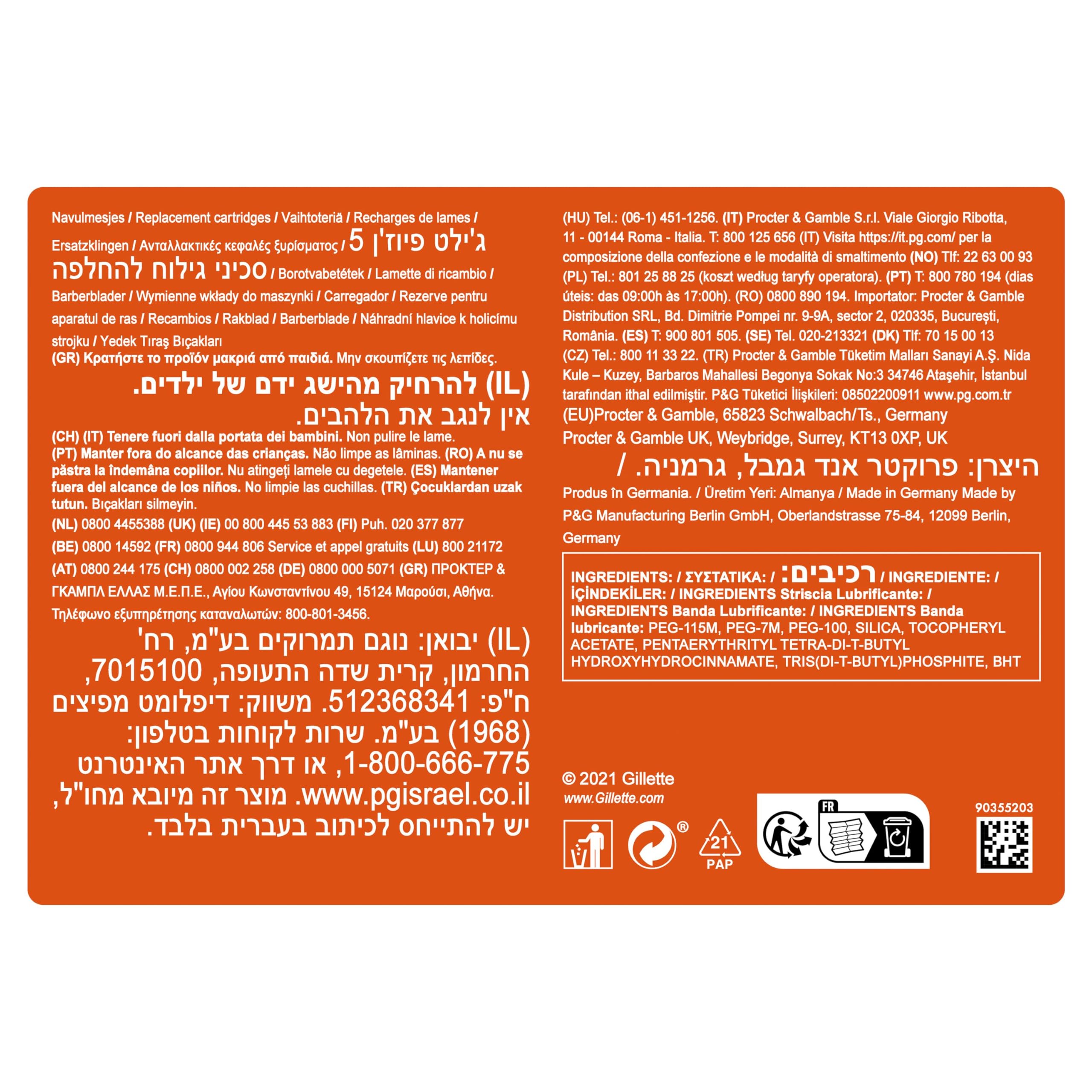 Gillette Fusion5 Razor Blades Men, Gillette Razors For Men, Pack of 16 Razor Blade Refills with Precision Trimmer, 5 Anti-Friction Blades, Mens Razors For Shaving, Gillette Fusion 5 Blades