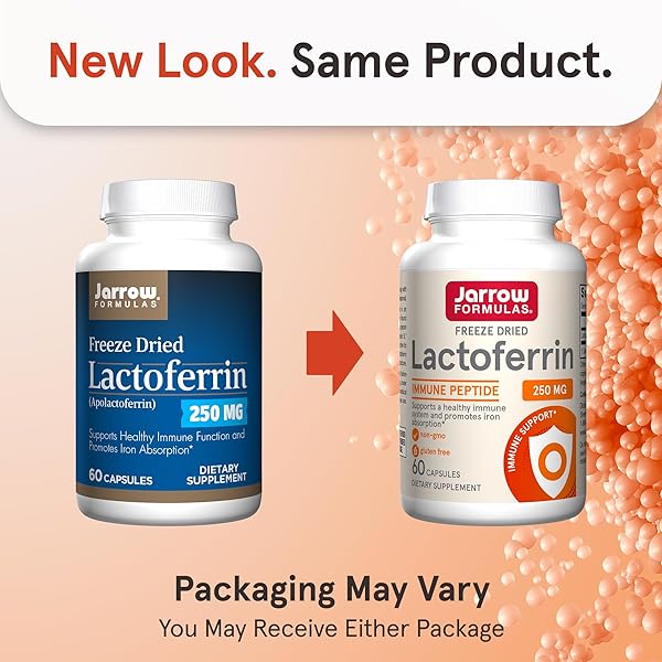 JARROW FORMULAS LACTOFERRIN SUPPLEMENTS 250 MG – IMMUNE-SUPPORTING GLYCOPROTEIN FOR HEALTHY IMMUNE SYSTEM SUPPORT & IRON ABSORPTION – FREEZE DRIED, GLUTEN FREE, NON-GMO – 60 CAPSULES (SERVINGS)