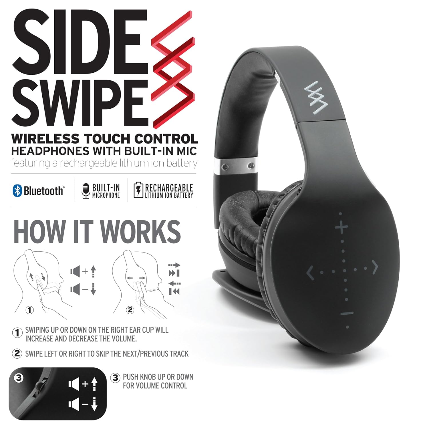 Amazon.com: iHip Side Swipe Touch Control Wireless Bluetooth Headphones  Over Ear - Foldable, Soft Memory-Protein Earmuffs, w/Built-in Mic and Wired  Mode for ...