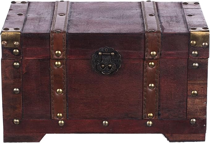 Cofre de madera con diseño de D de Sto Decor de metal y metal, caja de