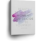 SmileArtDesign Beauty Begins The Moment You Decide to Be Yourself Quote Canvas Print Motivational Inspirational Wall Art Home Decor Artwork Bedroom Living Room Ready to Hang Made in The USA - 12x8
