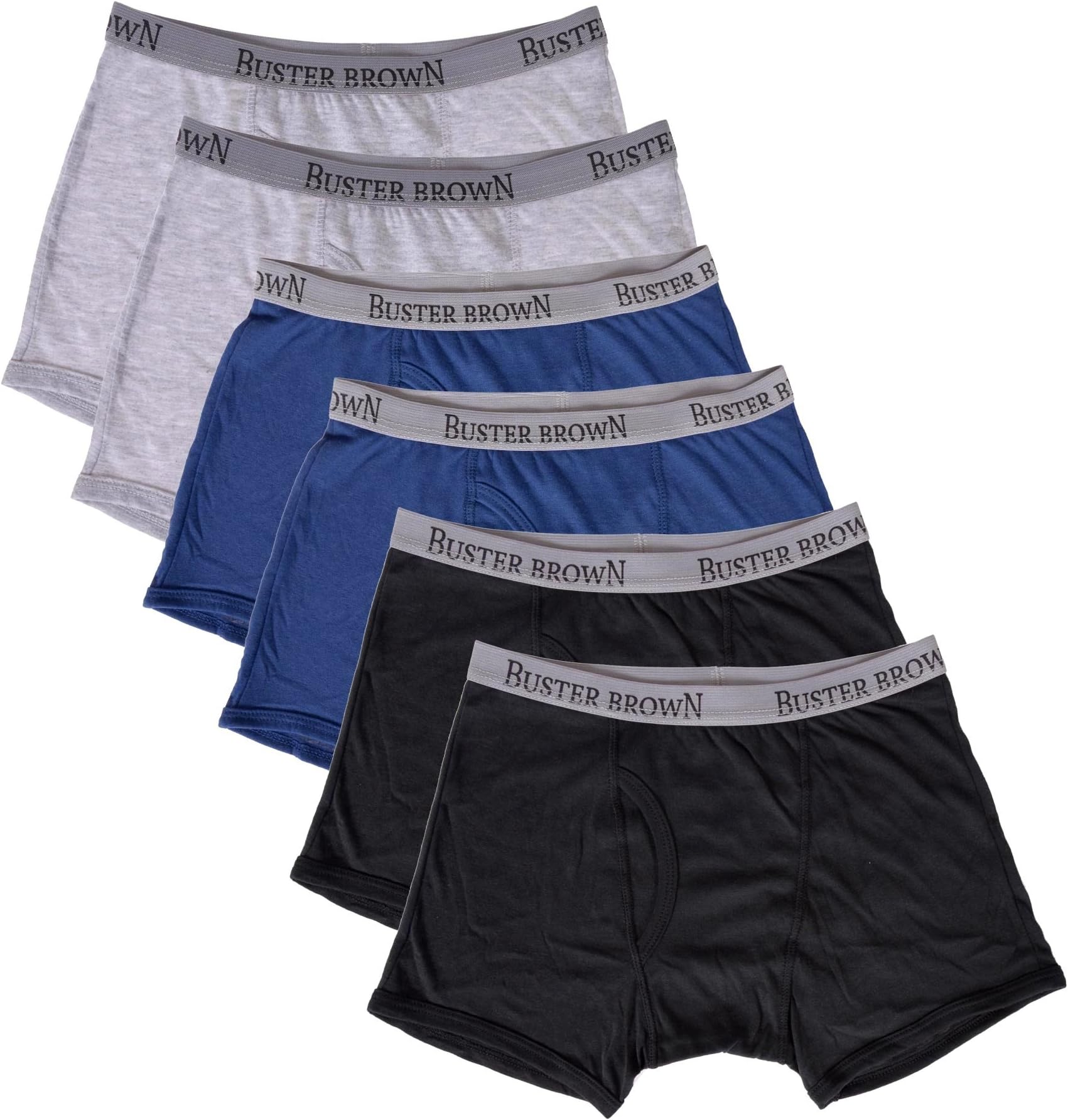 Buster Brown Big Boys 6 Pack Premium Cotton Knitted Boxer Briefs (Assorted Colors)