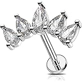 Melighting Double Chain Cartilage Earring 16G Curved Helix Earring Internally Threaded Clear Cz Stainless Steel 316L Flat Back Stud For Women