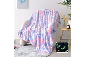 Yaning Glow in The Dark Butterfly Blanket, Soft Cozy Cute Fluffy Luminous Blanket for Kids Girls Teens Gift, Purple, 50x60 inches