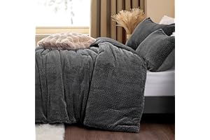 ChiXpace Fluffy Queen Comforter Set - Furry Grey Leaves Pattern Faux Fur Bed Set, Winter Ultra Soft Fuzzy Comfort Set, Velvet Bedding Set for Bed with 2 Pillow Cases