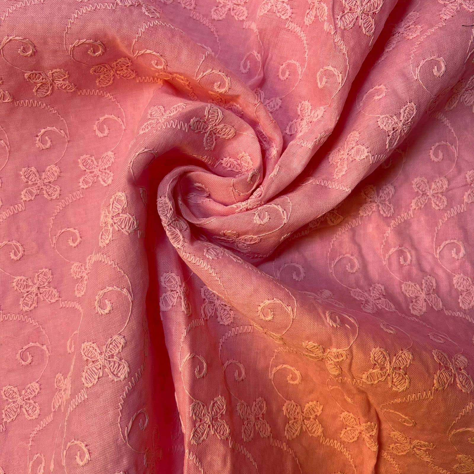 Schiffly 100% Cotton Lawn Broderie Anglaise Embroidery Dress Craft Fabric 44" (2 Meter, Candy Pink)
