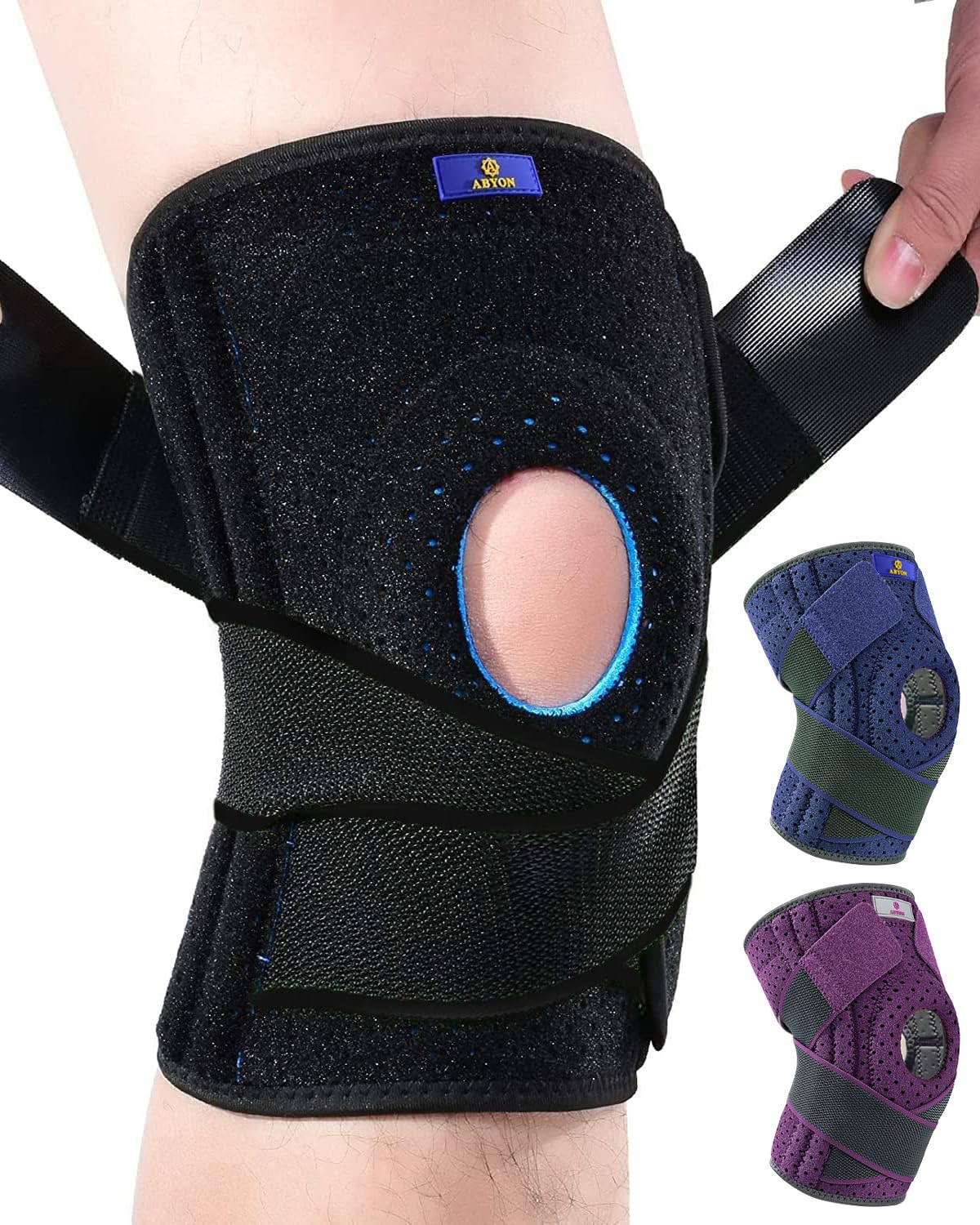 ABYON Knee Support for Men and Women, Adjustable Non-Slip Knee Brace with Side Stabilizers and Open Patella Gel Pad for Arthritis, Meniscus Tears, LCL/MCL/ACL Ligament Joint Pain (2XL/3XL),Black