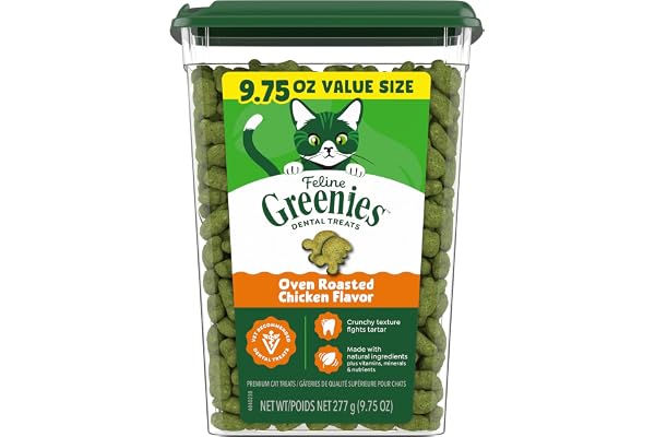 Greenies Feline Natural Dental Cat Treats, Roasted Chicken Flavor, 9.75 oz | #1 vet-recommended, clinically-proven oral care, 36% less tartar in 28 days, under 2 calories per treat, natural ingredients