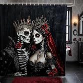 Erosebridal Exotic Skull Couple Shower Curtain Set, Vintage Skeleton Bathroom Accessories 72