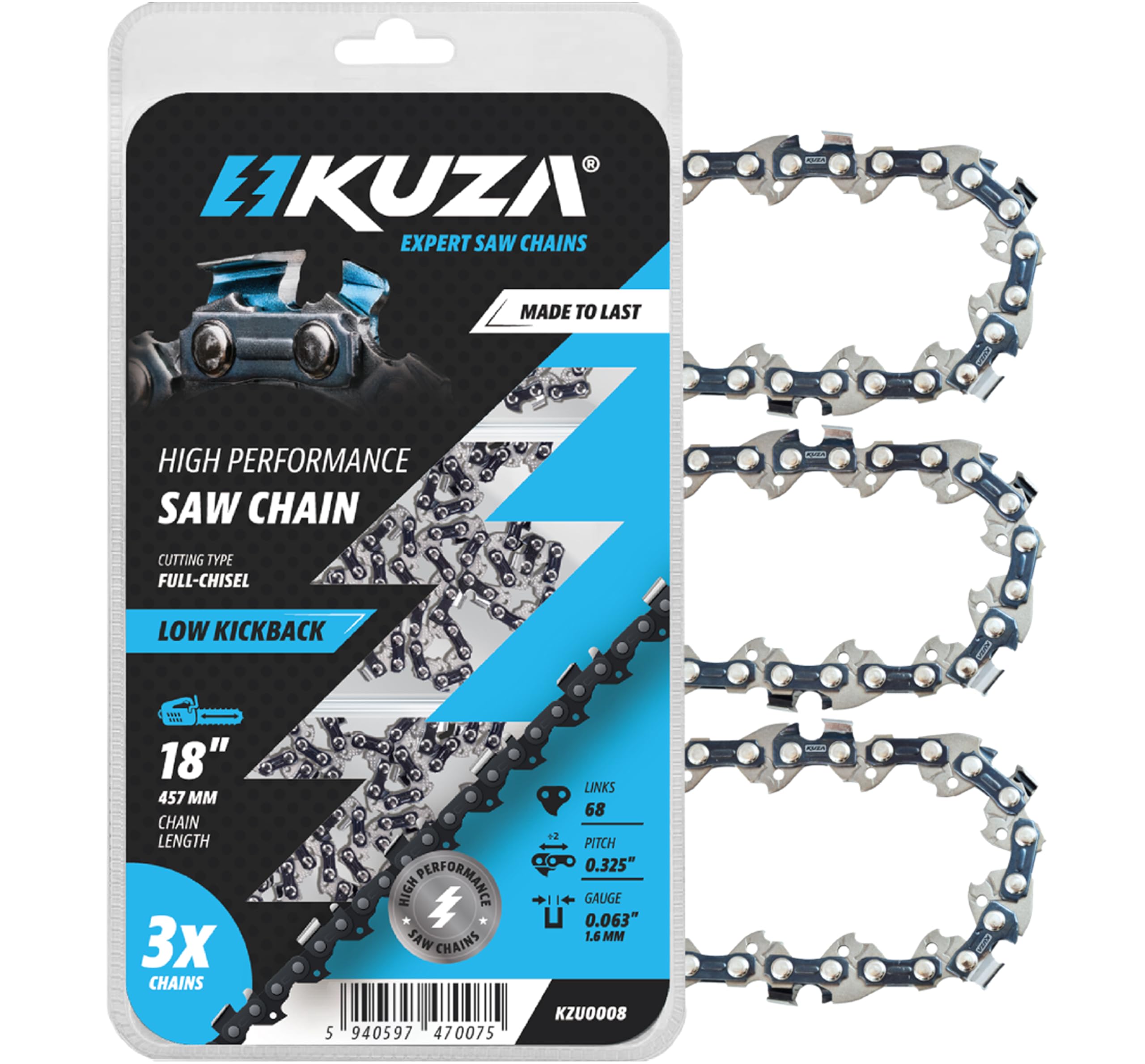 Photo 1 of STIHL 18 Inch Chainsaw Chain 0.325" Pitch, 063" Gauge, 68 Drive Links, German Steel, fits 26RS 68 Fits Stihl (PRE 2023 .063" Gauge) 025, MS250, MS251-3005 008 4717, 36390050068 (3 Chains)