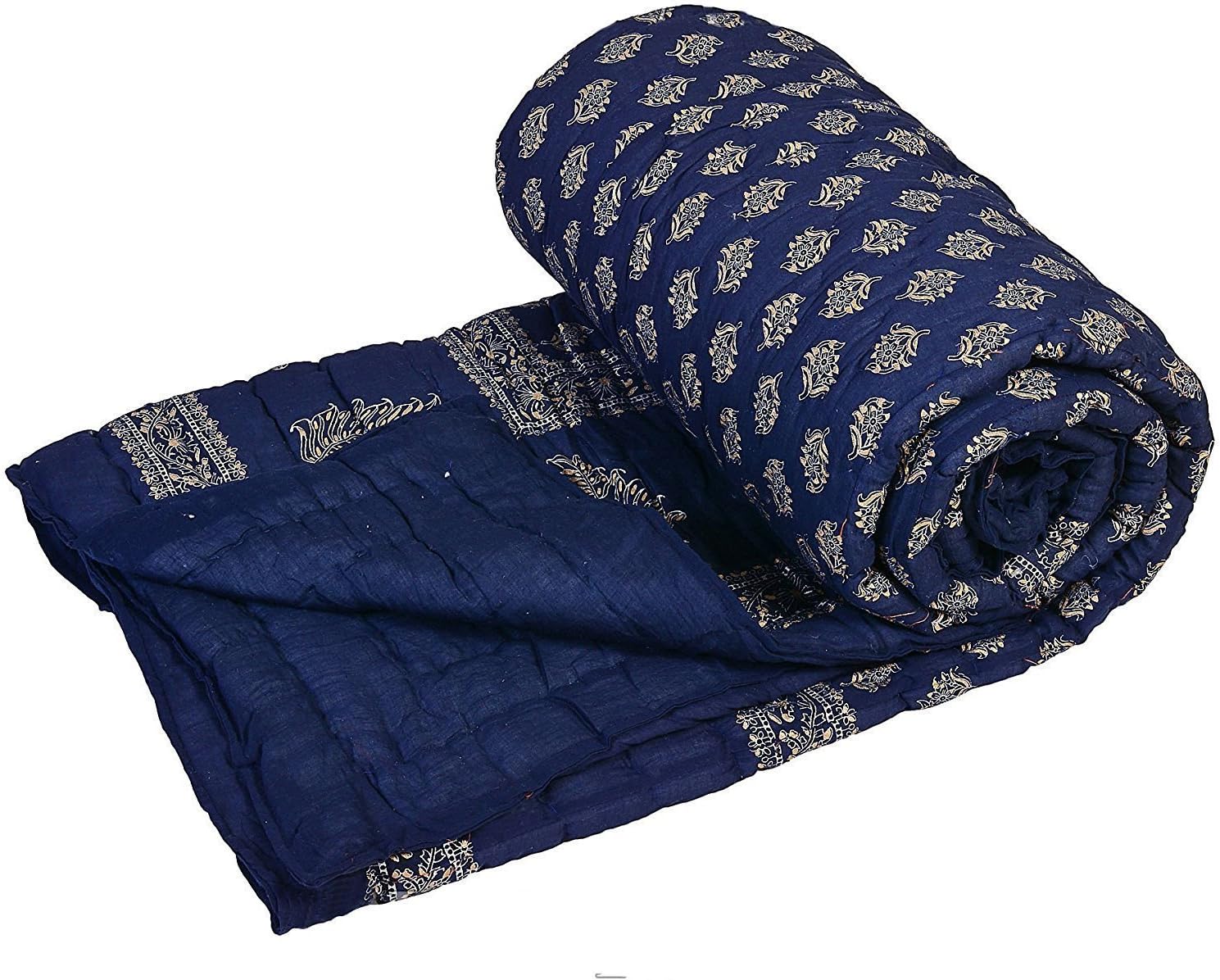 ROYAL HANDICRAFTS Silk 400 TC Reversible Quilt (Single_Navy Blue)