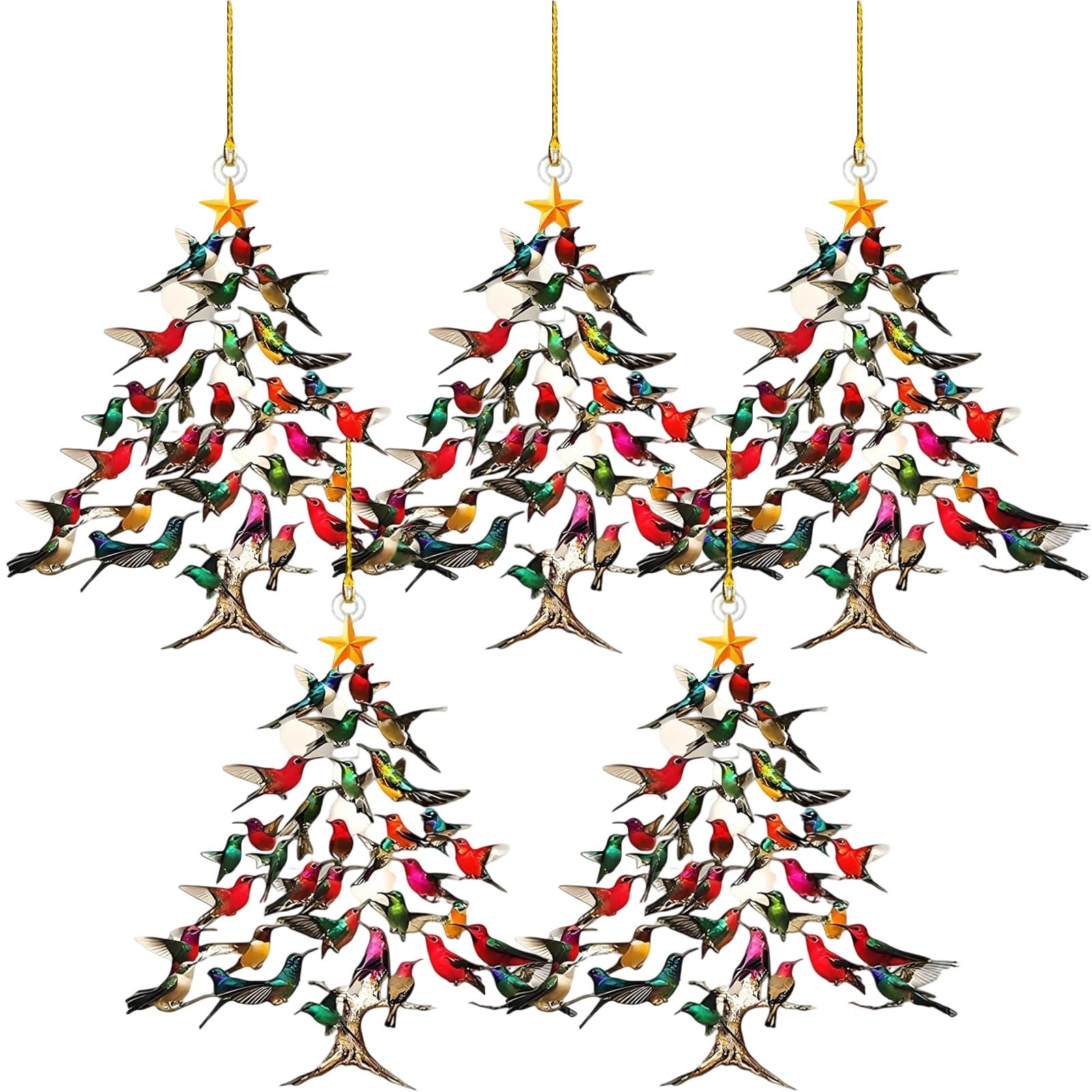 Photo 1 of ****MISSING STRINGS AND ONE TREE IS BROKEN****ummingbird Christmas Ornament, Stacked Hummingbird Ornament for Christmas Tree, Colorful Hummingbirds Home Decor, Winter Hummingbirdes Christmas Tree Ornaments for Bird Lovers (5Pcs)