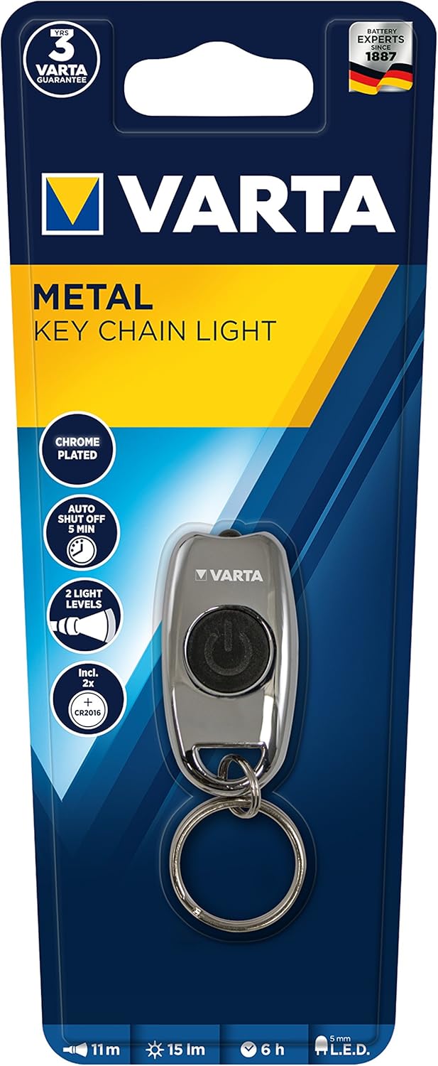 Varta Metal Key Chain Light LED with 2 x CR2016 Button Cells, Zinc alloy, Silver, 1 Unit - Image 3