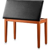 Donner Duet Piano Bench with Storage, Solid Wooden Keyboard Bench Piano Bookcase Stool Chair Seat with High-Density Sponges Padded Cushion, Wood Finish Color