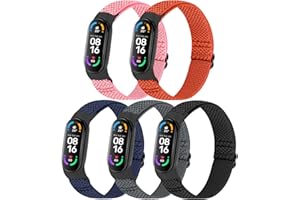 TumpCez 5 Pack Solo Loop Nylon Band Compatible With Xiaomi Mi Band 7 6 5 4 3/Amazfit Band 5 Straps, Adjustable Breathable Comfortable Elastic Sport Replacement Strap for Women Men