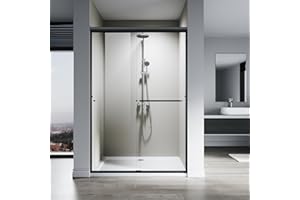 SL4U Sliding Shower Door, 48" W x 76" H, 1/4" Tempered Glass Shower Door, Sliding Shower Glass Door, Easy to Clean, Matte Black Finish