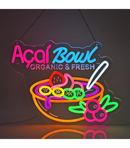 Acai Bowl Neon Sign, Acai Bowl LED Light, Acai Bowl Fruit Neon