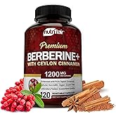 NutriFlair Premium Berberine HCL 1200mg, 120 Capsules - Plus Pure True Ceylon Cinnamon, Berberine HCI Root Supplements Pills - Immune System - yields an Optimal 8% HCl