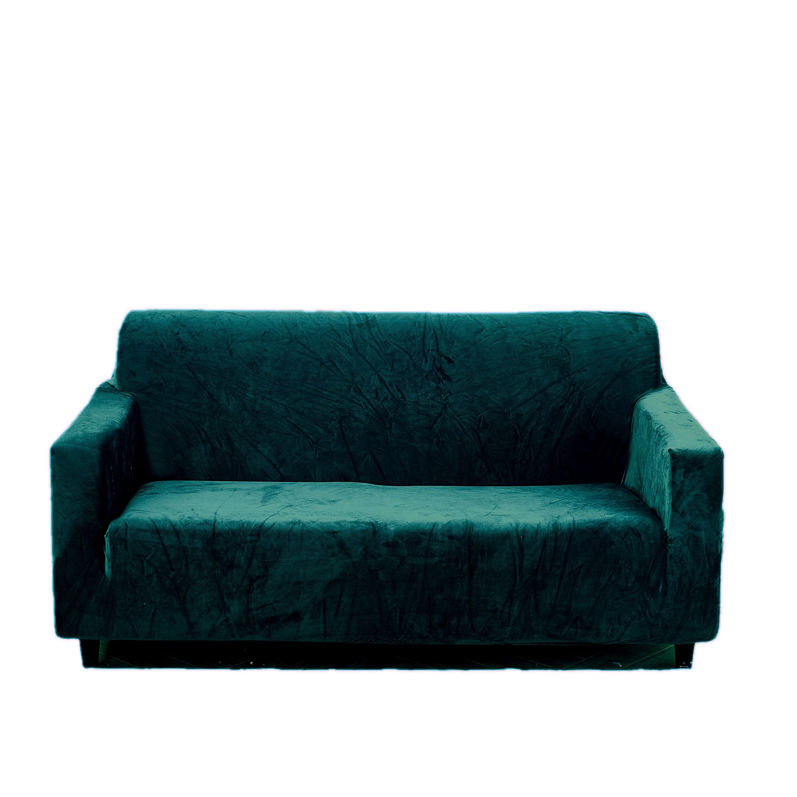 DH-Link Plush Sofa Cover for 3 Cushion Couch, Velvet Couch Cover Stretch Recliner Chair Cover Furniture Sofa Loveseat Cover Protector (Dark Green) (2 seat 115×150cm)