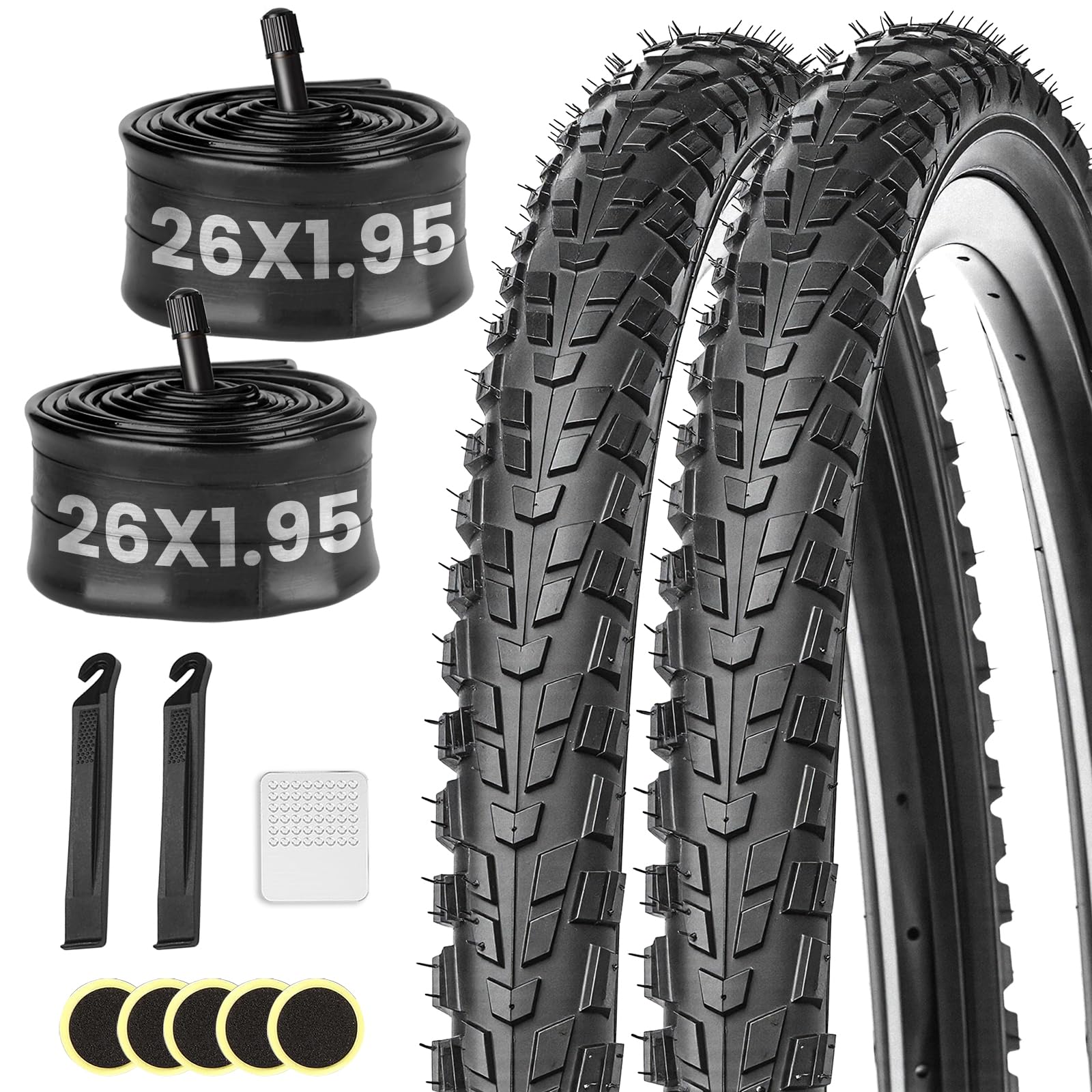 Photo 1 of 2 Pack Mountain Bike Tire Set,26x1.95-Inch Foldable Replacement Bicycle Tires and Pair of 26-Inch Inner Tubes with Repair Kit for Mountain Bikes, Cyclocross Bikes.
