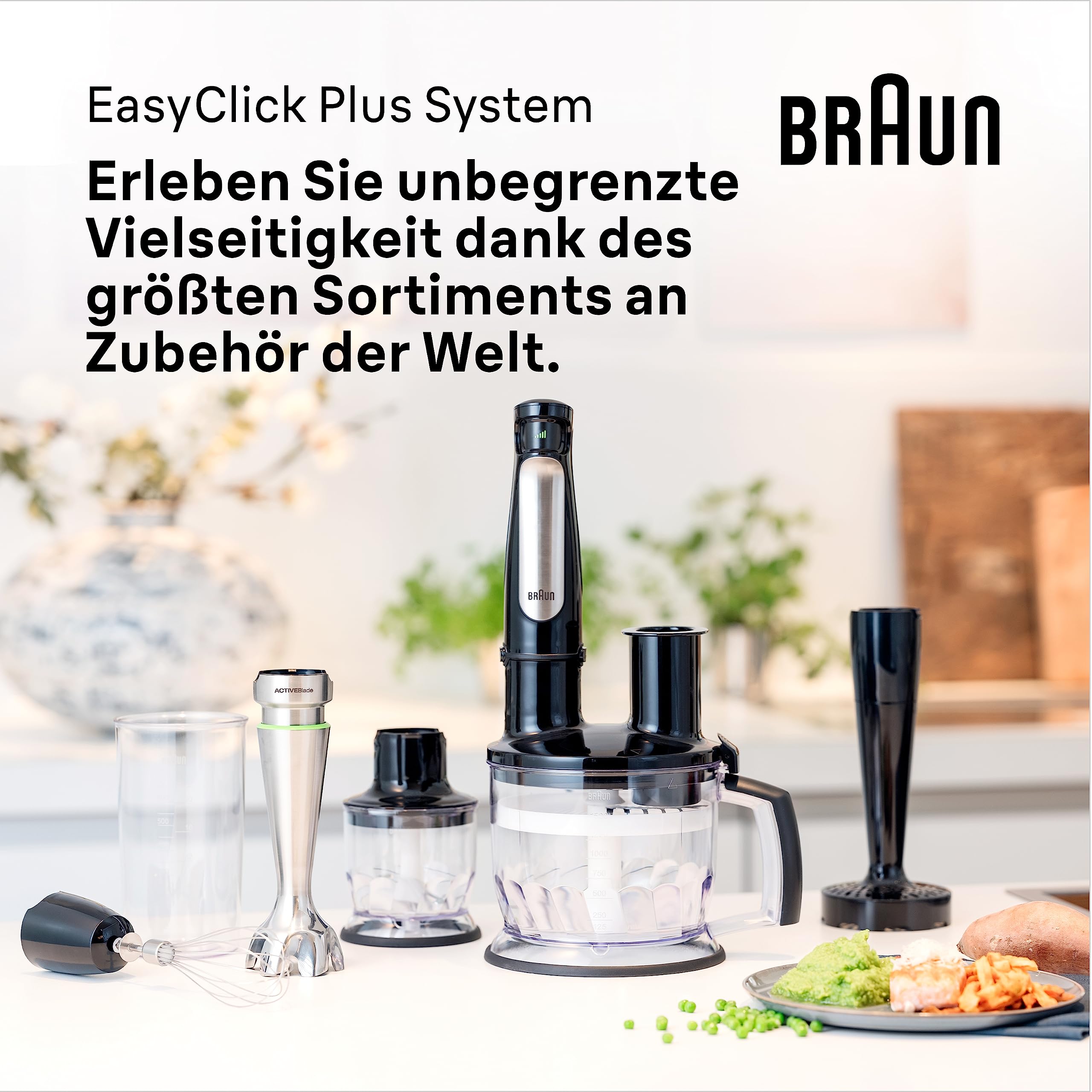 Braun MultiQuick 7 - Stabmixer mit SplashControl-Technologie, ActiveBlade System, Präzise Geschwindigkeitsregelung, 1,25L Standmixer, Zerkleinerer, Schneebesen, 600 ml Becher, 1000W, Schwarz (MQ7045X) 6