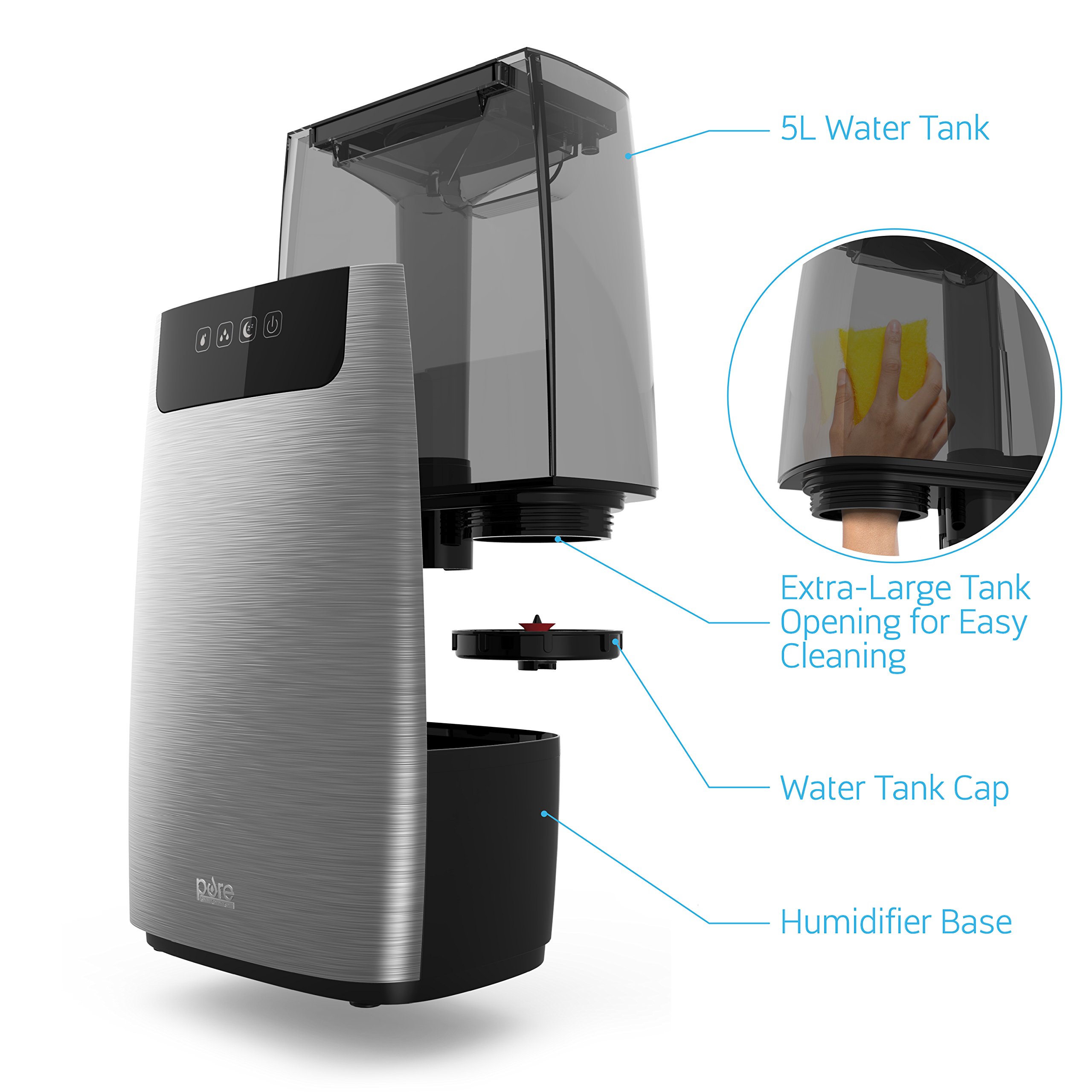 Pure Enrichment HumeXL Ultrasonic Cool Mist Humidifier - Large, Easy-to-Clean 5-Liter/1.3 Gallon Water Tank, Touch-Button Control, High/Low Mist, 2 Independent 360° Mist Nozzles and Night Mode