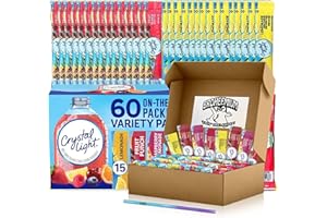 BROHEEMIUM Crystal Light Variety Pack 60 Flavored Drink Mix Packets in Lemonade, Fruit Punch, Raspberry, and Strawberry Flavors Bundles with One Reusable Mood Straw for Sugar-Free Hydration Anytime, Anywhere!