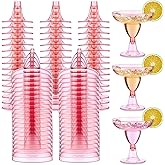 Zopeal 50 Pcs Plastic Martini Glasses 5 oz Disposable Glitter Cocktail Glasses Champagne Cups Stemmed Margarita Coupe Cup for Wedding Bridal Shower Party Summer BBQ (Pink)
