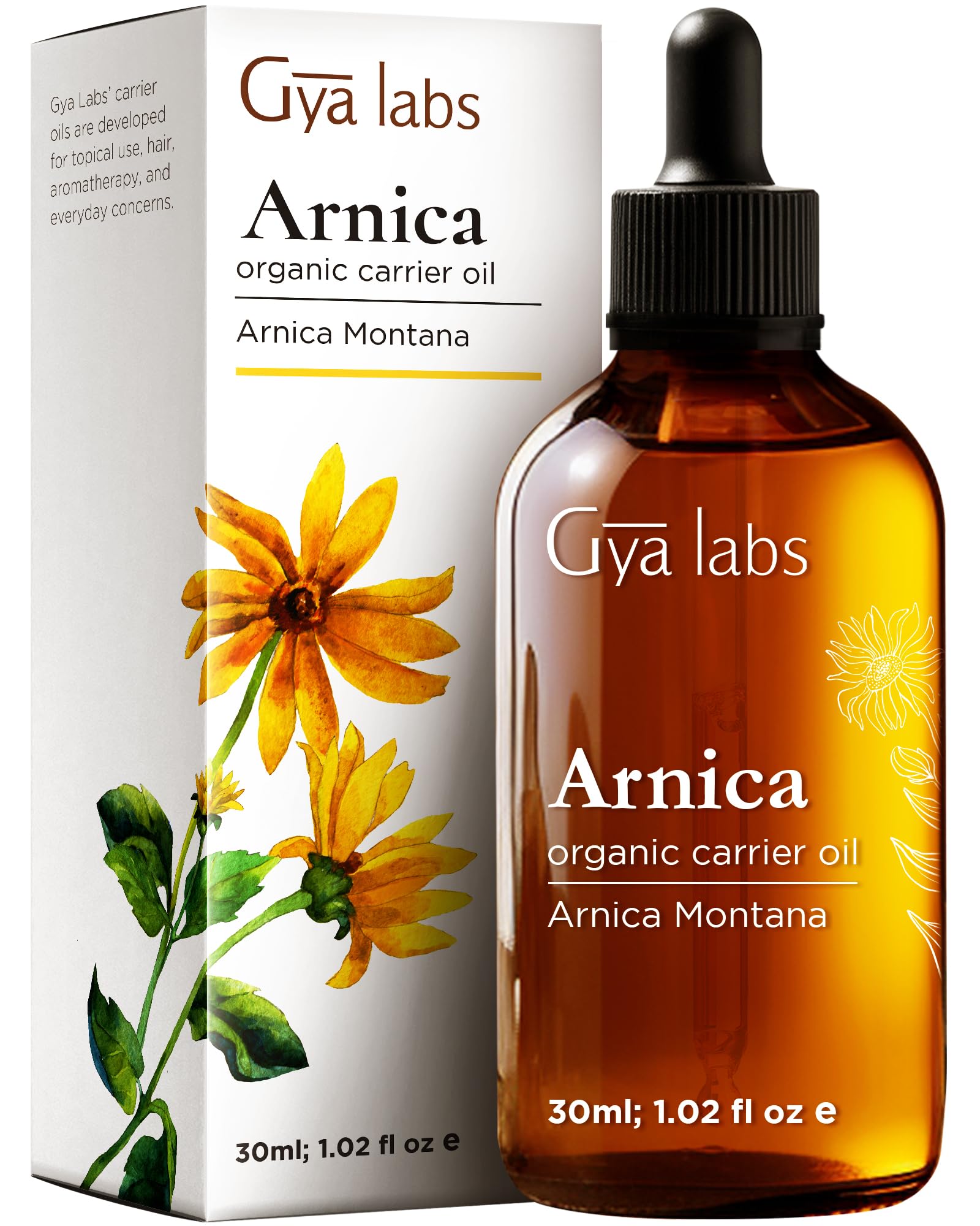 Gya Labs Organic Arnica & Olive Infused Carrier Oil - Cold-Pressed Herbal Oil for Massage, Skin & Hair Care, 30ml