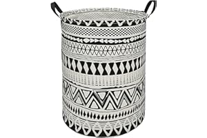 HUAYEE Laundry Basket Waterproof Round Cotton Linen Collapsible Storage bin with Handles for Hamper Kids Room,Toy Storage (Black clan style)