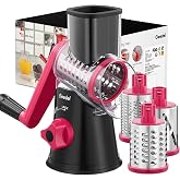 Geedel Rotary Cheese Grater Hand Crank, Cheese Shredder Vegetable Slicer | 3 Blades, 430 Stainless Steel, 12x Fast Cutting, Strong Suction Base, No BPA, Dishwasher Safe, for Cheese, Veggie, Nut