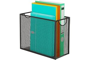 DELIFOX Hanging File Folder Organizer, Letter-Size File Folder Holder Storage Box, Desk Metal Mesh Big Desk File Folder Storage, No installation required（Black）