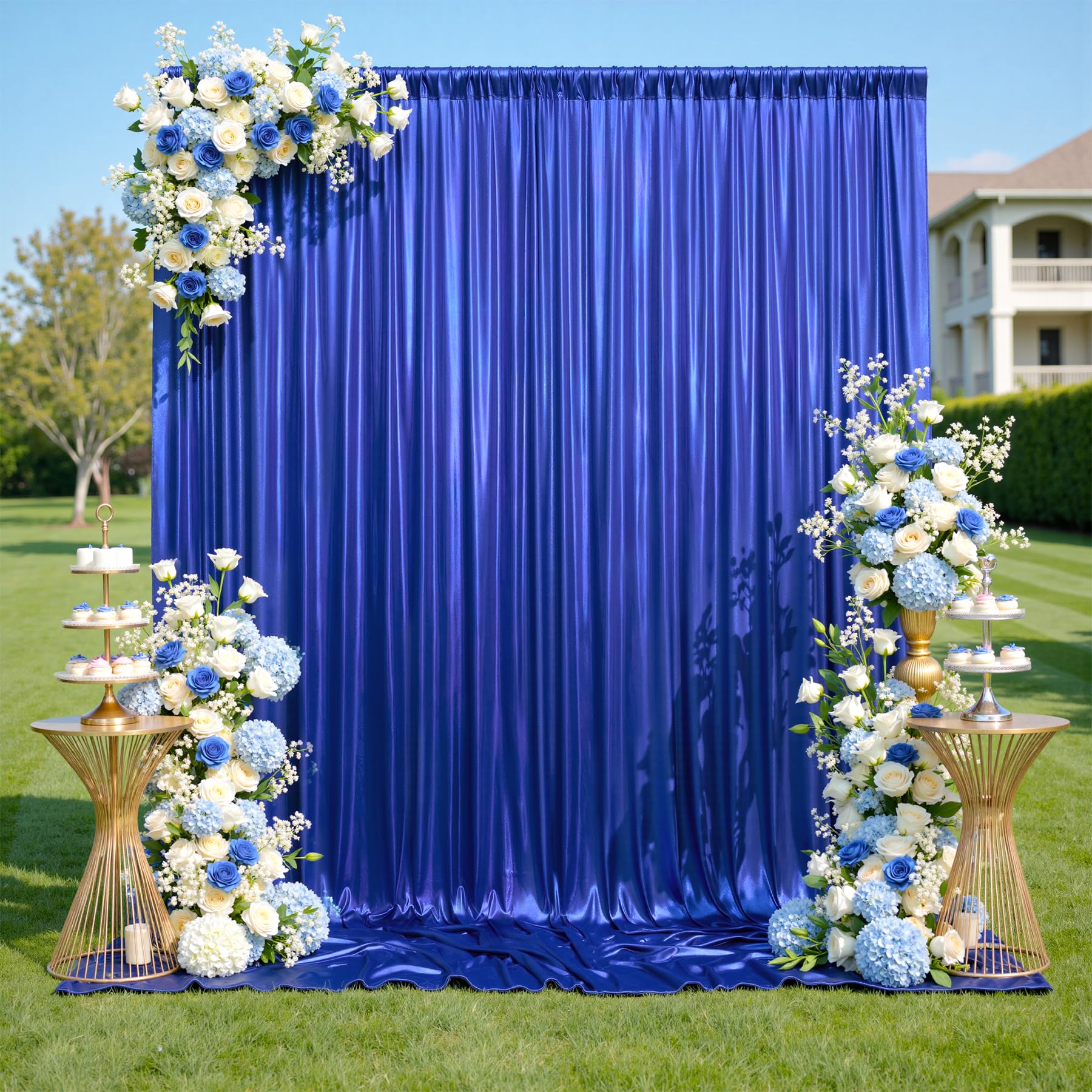 Photo 1 of 10x10ft Shimmer Royal Blue Sequin Backdrop Curtain for Parties, Thick Wrinkle Free Glitter Blue Photo Backdrop Drapes Curtains for Birthday Wedding Photography Background-2 Panels 5x10ft