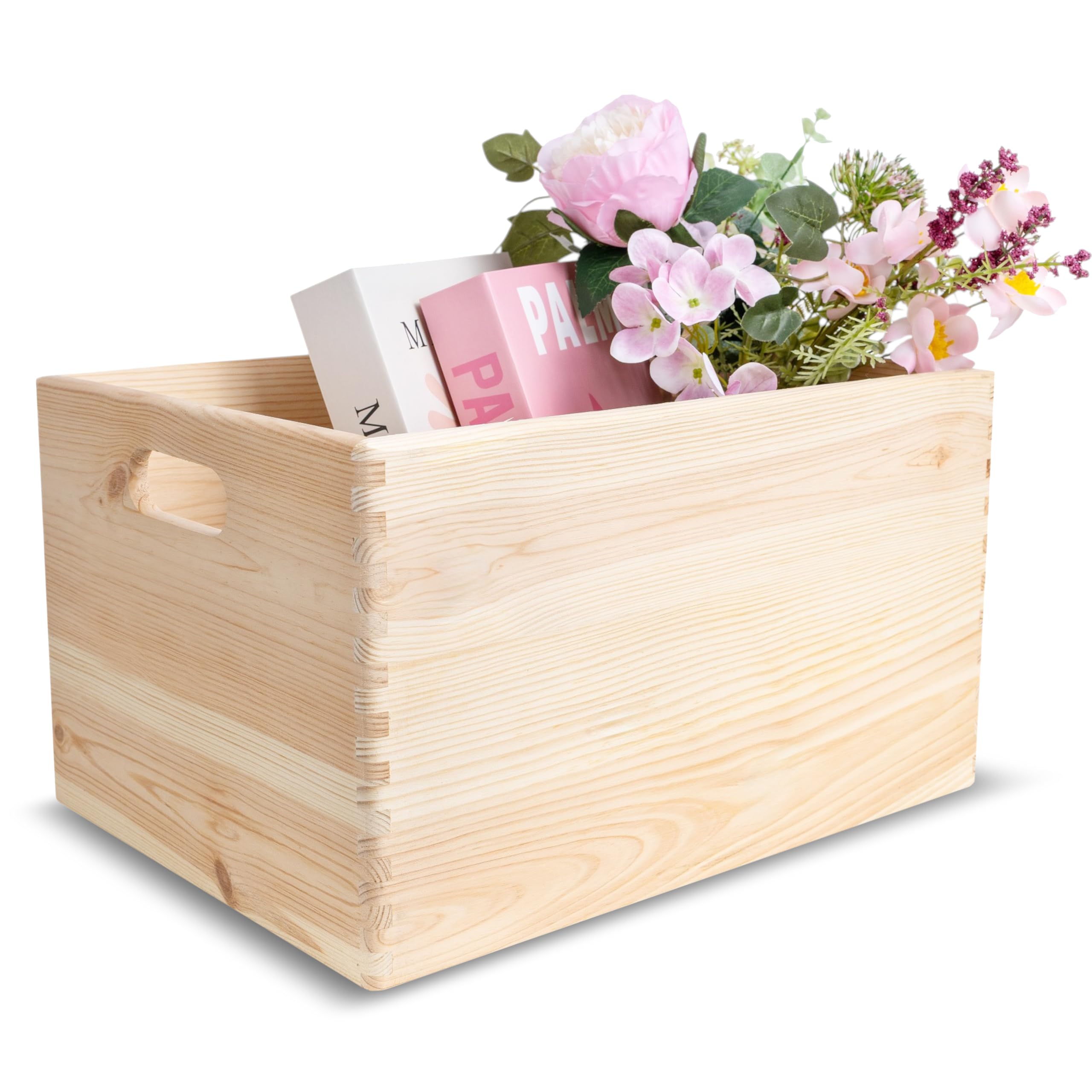 Creative Deco XXL Wooden Crate with Handles | 40 x 30 x 24 cm (+/- 1 cm) | Plain Unpainted Easter Storage Box | Natural Wood | Gift Box Wooden Crates for Kitchen Home Storage Documents