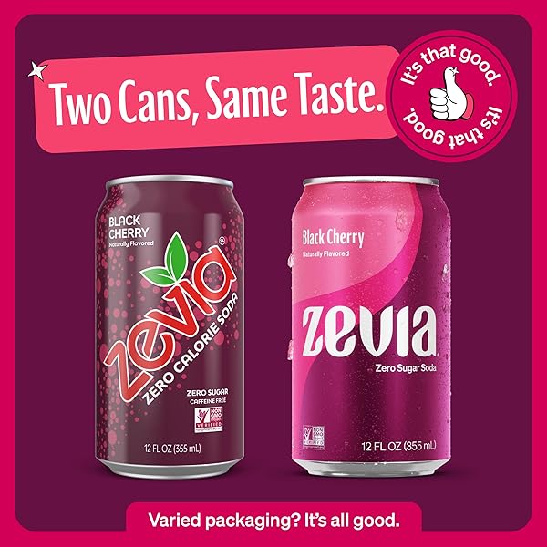 ZEVIA ZERO SUGAR SODA, BLACK CHERRY, 12 OZ CANS (24-PACK) – NATURALLY SWEETENED, NON-GMO PROJECT VERIFIED, GLUTEN-FREE, VEGAN