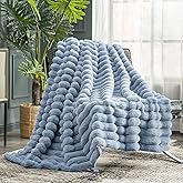 Cozy Bliss Faux Fur Throw Blanket for Couch, Cozy Warm Plush Striped Blanket for Sofa Bedroom Living Room, 50 * 60 Inches Light Blue