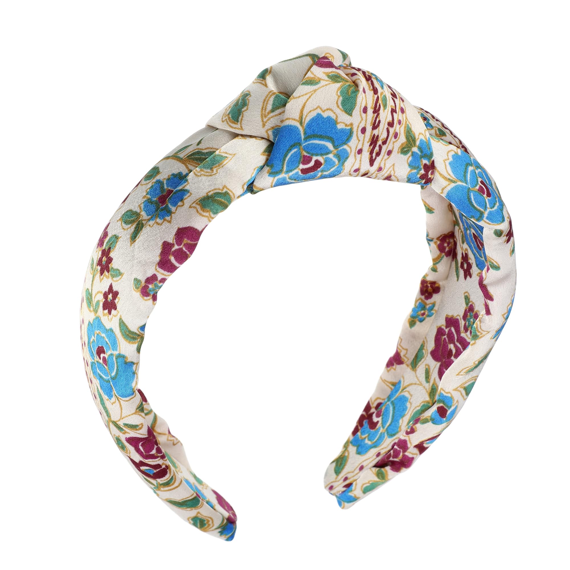 VOCOSTE Floral Pattern Knotted Headband, for Women Girl, Beige, 5.20"x2.36"