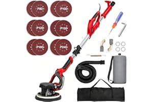 KUIMIT Drywall Sander, 850W Electric Sander with 12 Pcs Sanding Discs, 6 Variable Speed 800-1750 RPM Wall Sander with Extenda