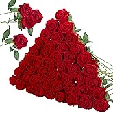 InnoGear 50 Pcs Red Roses Artificial Flowers, Fake Velvet Silk Rose Bulk Faux Flower for Valentine's Gift Decoration DIY Wedding Centerpieces Proposal Bridal Bouquets Party Floral Decor (50, Red)