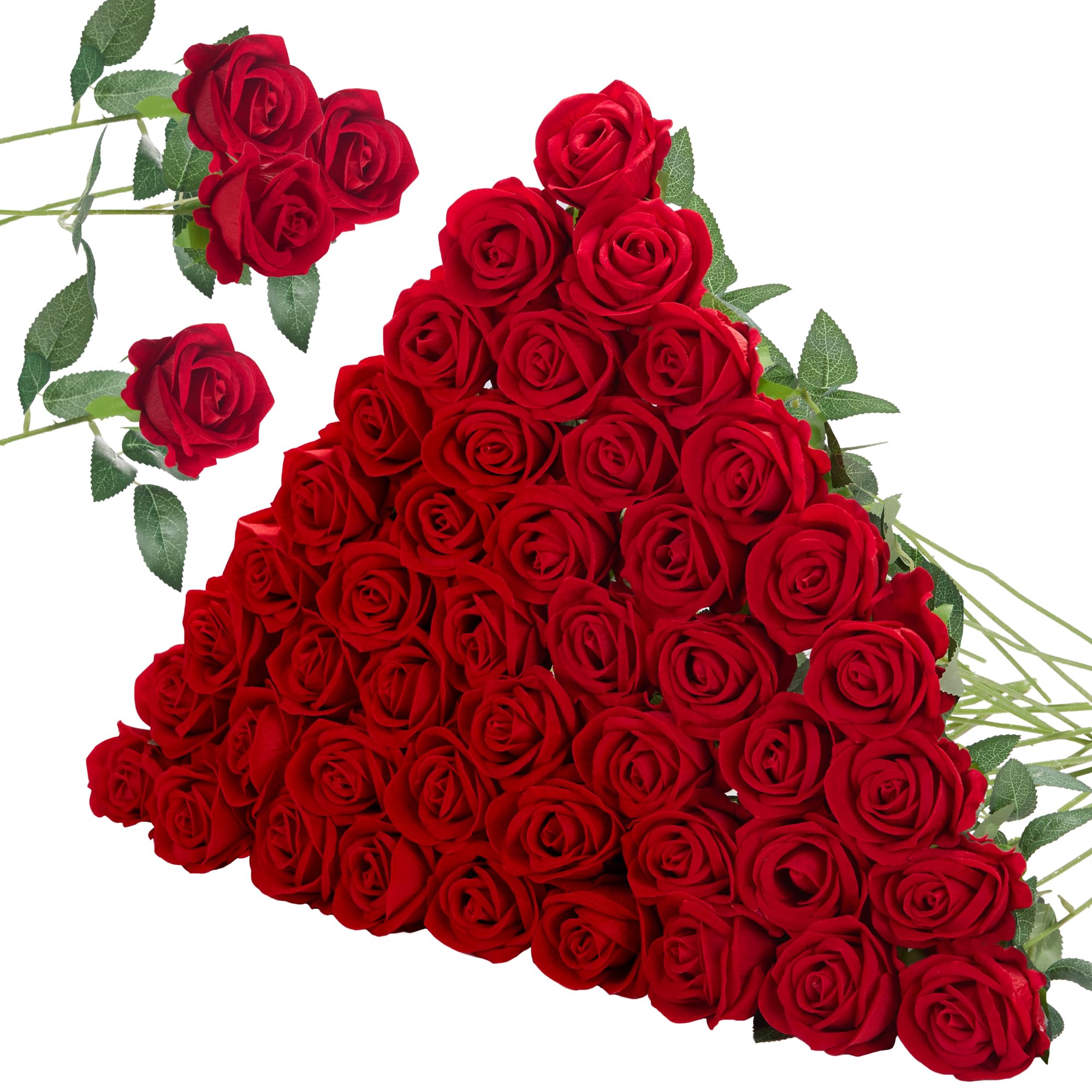 Photo 1 of InnoGear 50 Pcs Red Roses Artificial Flowers, Fake Velvet Silk Rose Bulk Faux Flower for Decoration DIY Wedding Centerpieces Proposal Bridal Bouquets Shower Party Home Floral Decor (50, Red)