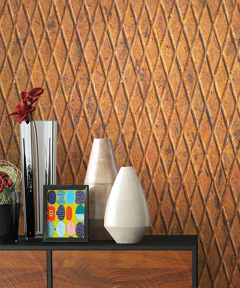 NEWROOM Wallpaper brown iron metal sheet vintage paper orange loft industrial