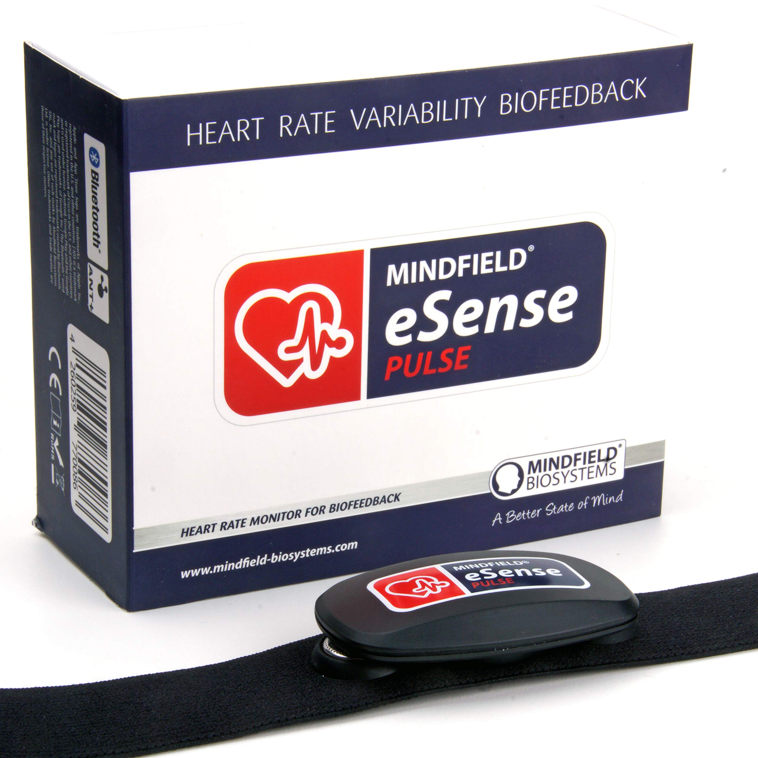 Mindfield eSense Pulse: Optimal HRV Biofeedback - Bluetooth Heart Rate Monitor Chest Strap - With free app for iOS and Android