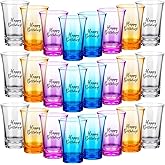 Hosuly 24 Pcs Happy Birthday Shot Glasses Bulk 1.2 oz Funny Acrylic Colorful Party Cups for Women Men Adult Birthday Party Supplies