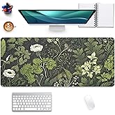 Sage Green Floral and Plant Desk Pad Mouse Pad,Large Gaming Mouse Mat with Stitched Edges,Non-Slip Waterproof Rubber Base Mous Mat for Office Computer Keyboard Laptop Home(27.5X11.8 in)