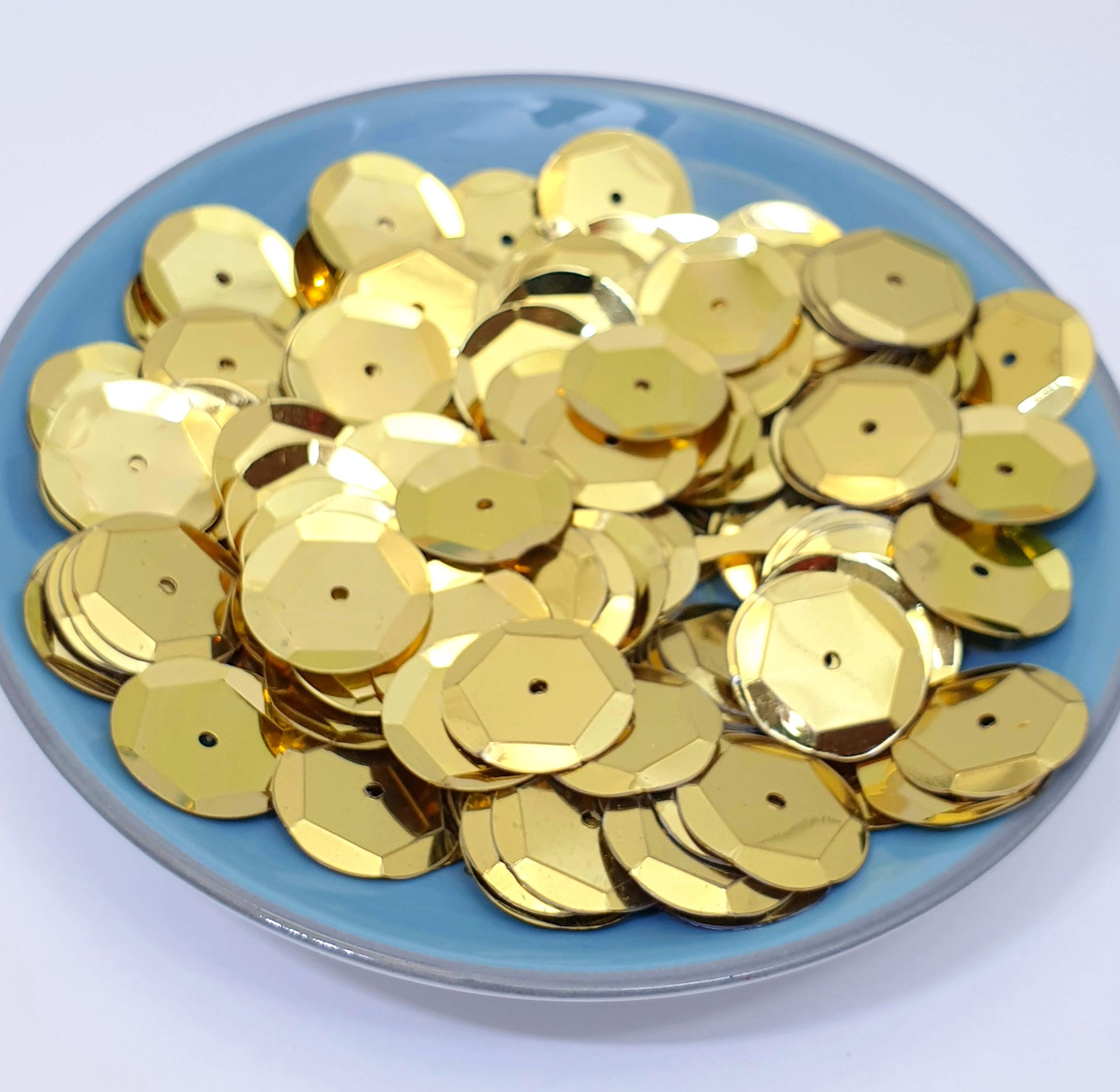 MajorCrafts 15mm 40grams 600pcs Metallic Round PVC Sew-On Cup Sequins Arts and Crafts Embellishments (Gold)