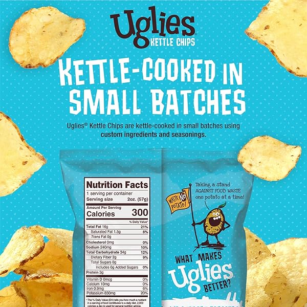 UGLIES KETTLE-COOKED POTATO CHIPS, GLUTEN-FREE SNACKS, KOSHER-FRIENDLY CHIPS, NON-GMO SNACKS FOR KIDS OR OFFICE, LUNCH SNACKS, INDIVIDUAL SNACK PACKS, SEA SALT POTATO CHIPS, 2 OZ. EACH, PACK OF 12