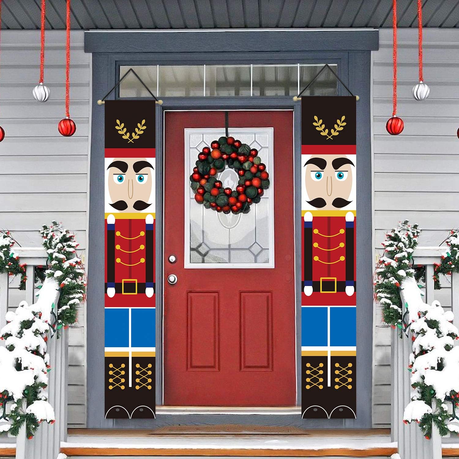 Trubetter Nutcracker Christmas Decorations - Outdoor Xmas Decor - Soldier Model Nutcracker Banners for Front Door Porch Garden Indoor Exterior Kids Party (Blue red)