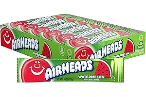 Airheads Full-Size Candy Bars, Taffy Candy Bulk Pack, Individually Wrapped, Watermelon Fruit Flavor Artificially Flavored, 36 Count Box